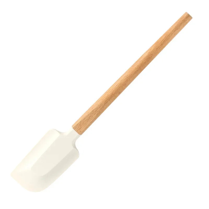 Espátula de Creme de Silicone Branco Antiaderente e Misturador de Bolo de Cozinha com Cabo de Madeira para Massa de Chocolate e Manteiga