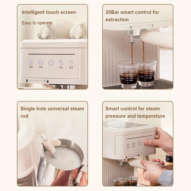 Máquina de café expresso multifunções automática com bocal de leite Espuma Latte Vapor 20bar Máquina de café extrator Cappuccino Panela de café EU US UK