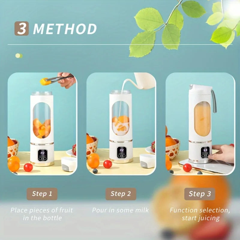 Espremedor de sumos portátil de 450 ml com ecrã digital LED Carregamento USB