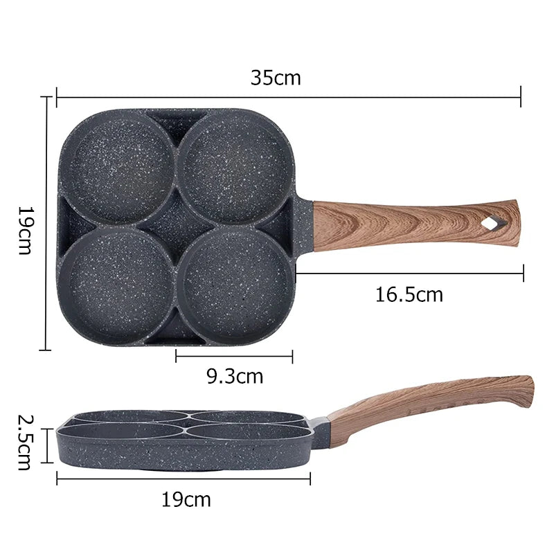 Panela para Pequena Almoço com 4 copos Revestimento Dividido com Pega Antiaderente
