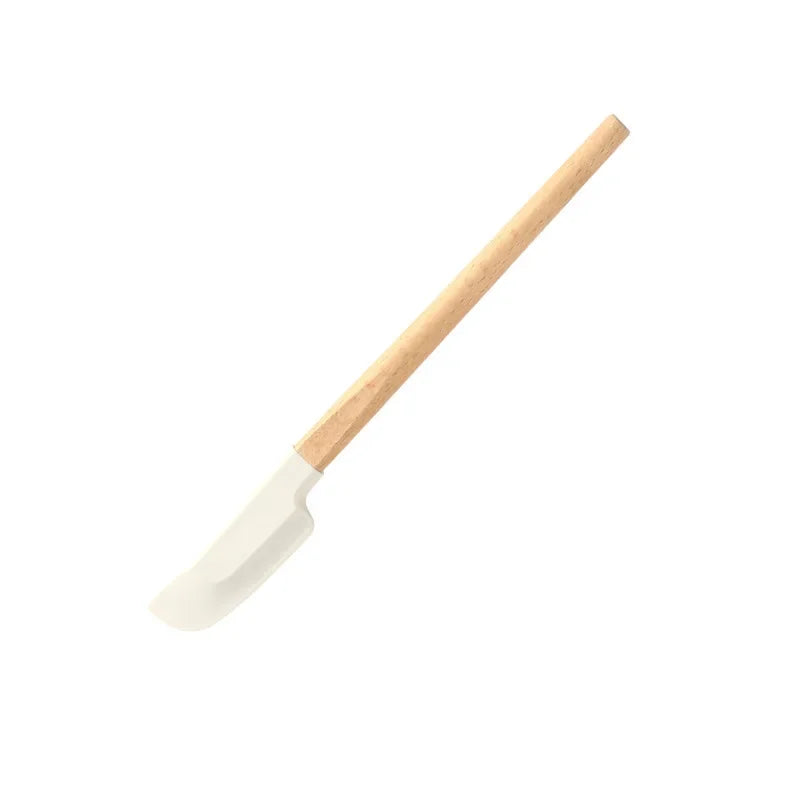 Espátula de Creme de Silicone Branco Antiaderente e Misturador de Bolo de Cozinha com Cabo de Madeira para Massa de Chocolate e Manteiga