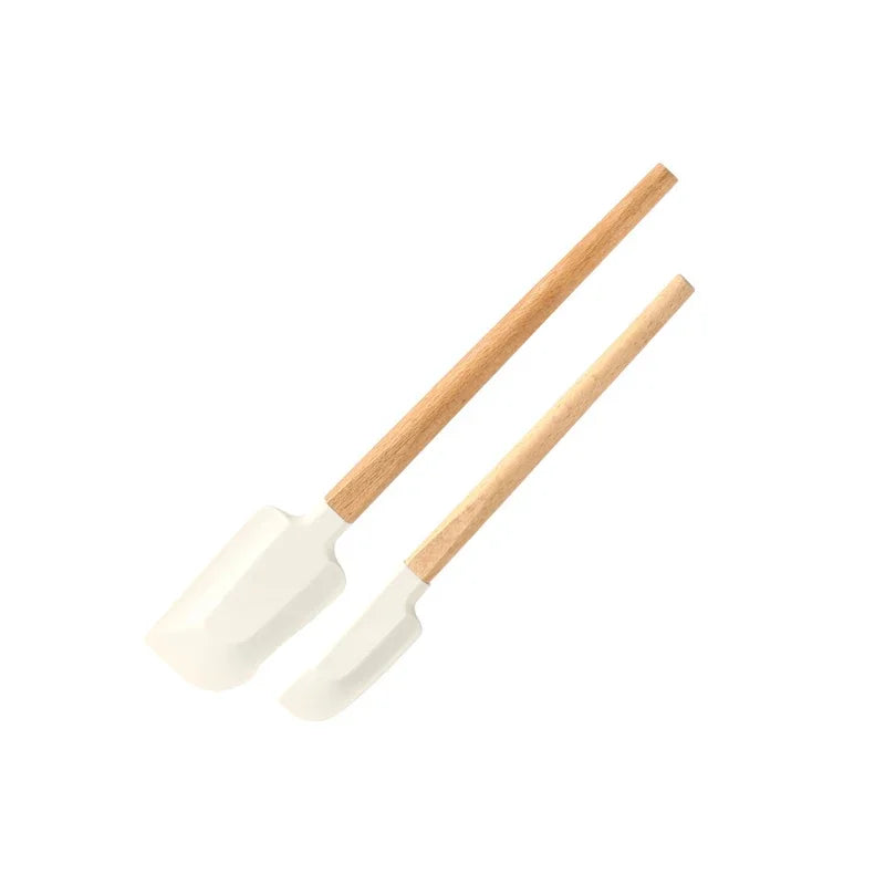 Espátula de Creme de Silicone Branco Antiaderente e Misturador de Bolo de Cozinha com Cabo de Madeira para Massa de Chocolate e Manteiga