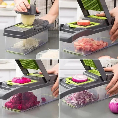 Cortador de legumes/fruta multifuncional 14/16 em 1 com cesto