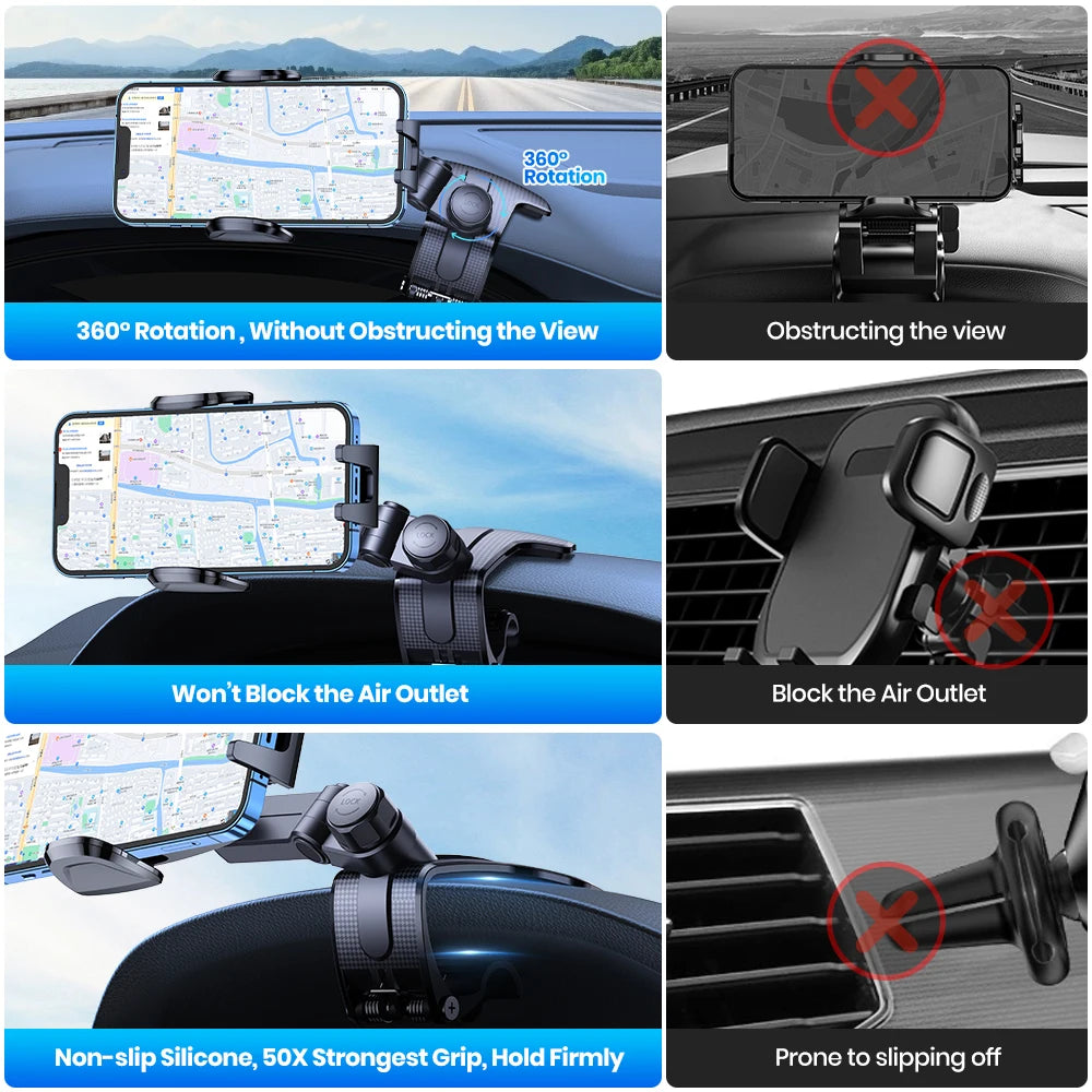 TOPK Suporte para telemóvel no painel de instrumentos do carro Rotação de 360 graus