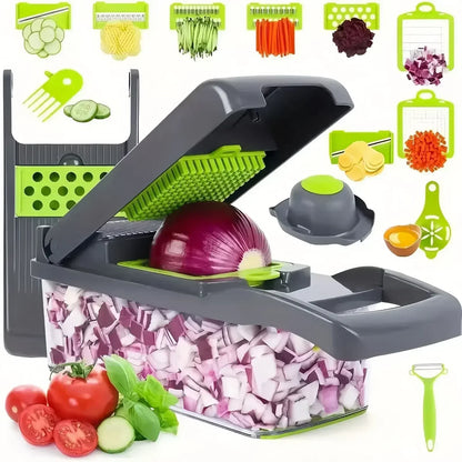 Cortador de legumes/fruta multifuncional 14/16 em 1 com cesto
