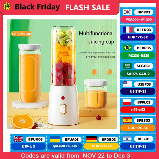 Liquidificador portátil sem fios Máquina de sumo de fruta eléctrica para triturar gelo de laranja 10 lâminas Máquina auxiliar de alimentos