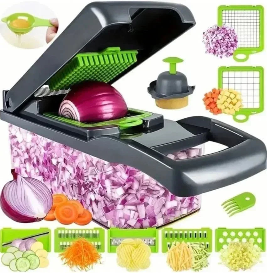 Cortador de legumes/fruta multifuncional 14/16 em 1 com cesto