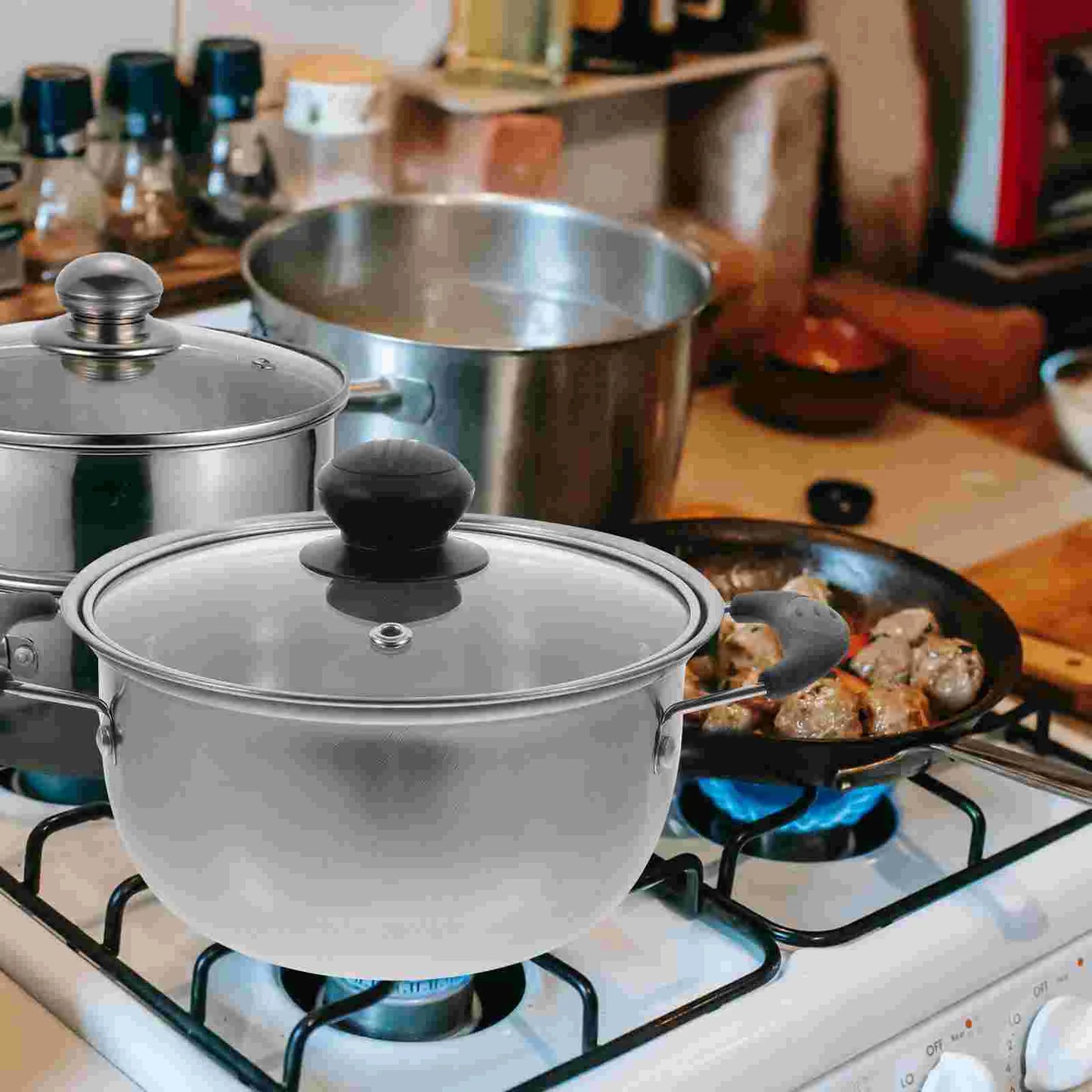 Pot Soup Cooking Stainless Steel Stock Lid Pan Pasta Kitchen Milk Cookware Saucepan Noodle Stew Noodles Stockpot Boiling Hot