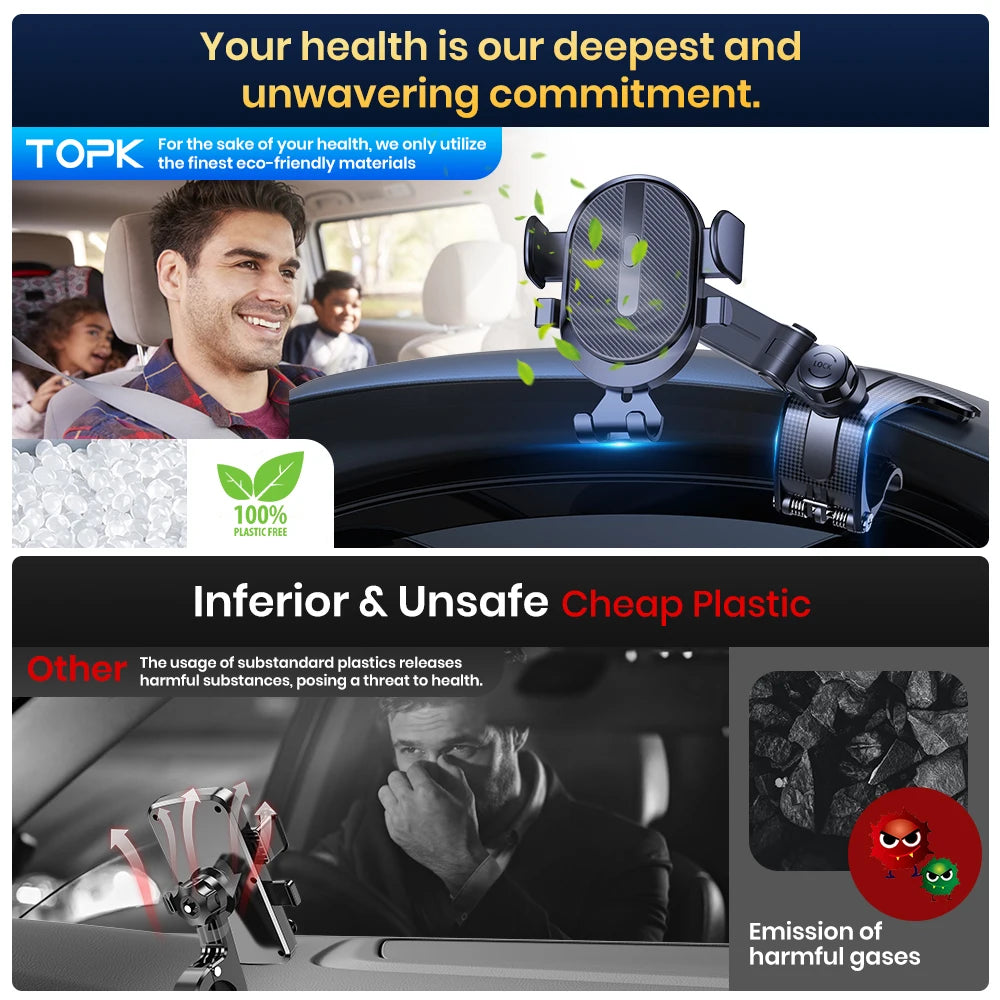 TOPK Suporte para telemóvel no painel de instrumentos do carro Rotação de 360 graus