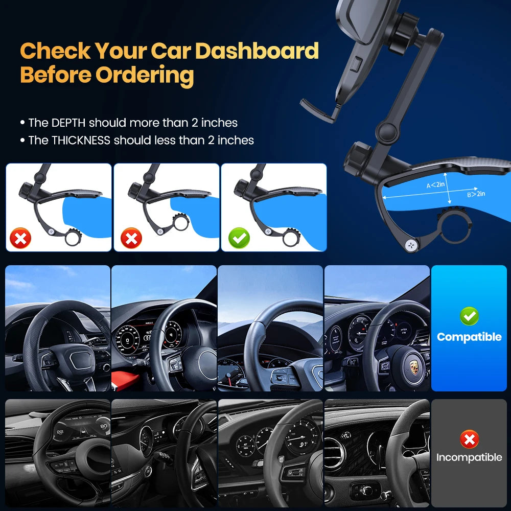 TOPK Suporte para telemóvel no painel de instrumentos do carro Rotação de 360 graus