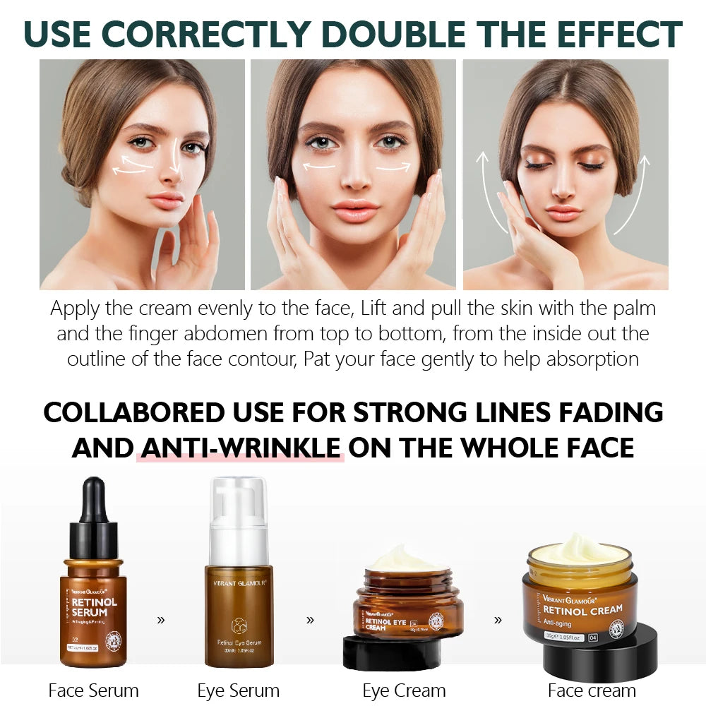 Retinol Face Whitening Cream Eye Serum Face Essence Anti Wrinkle Firming Lifting Improve Lines Brightening Fine Moisturizing